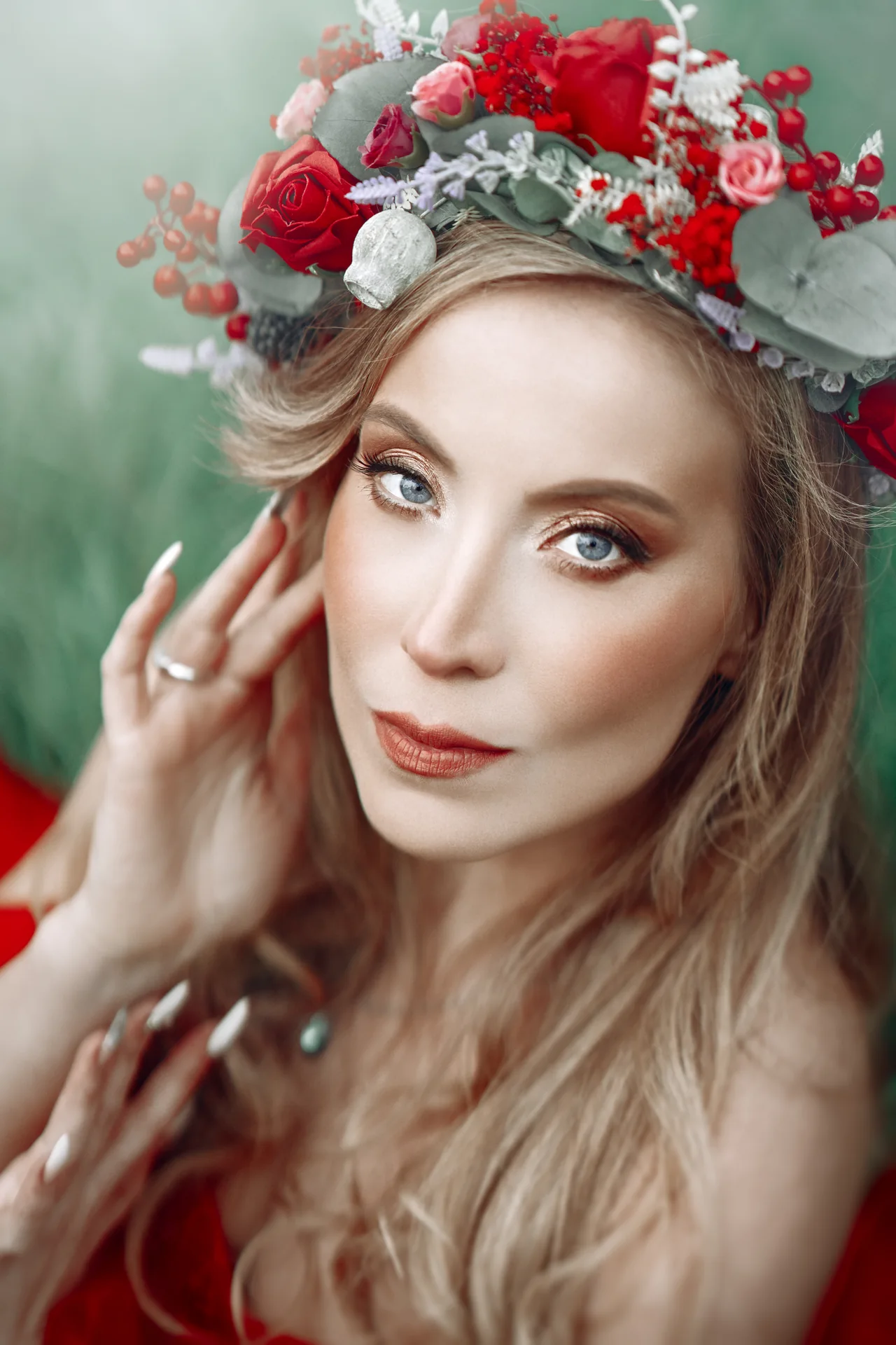 Maestra Paula Silva Trujillo con corona de flores